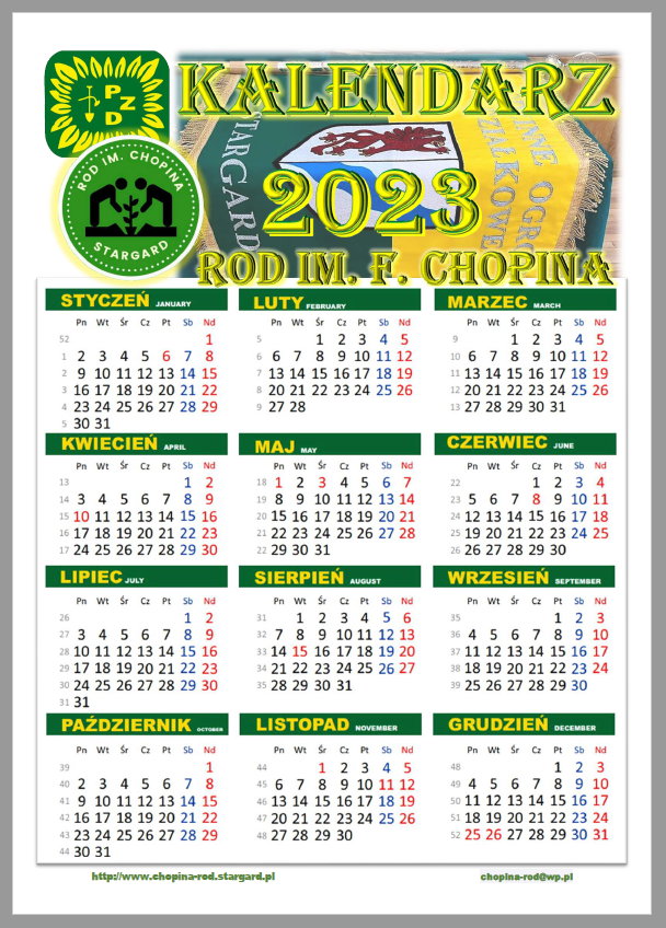 Kalendarz firmowy ROD im. Chopina w Stargardzie na rok 2023